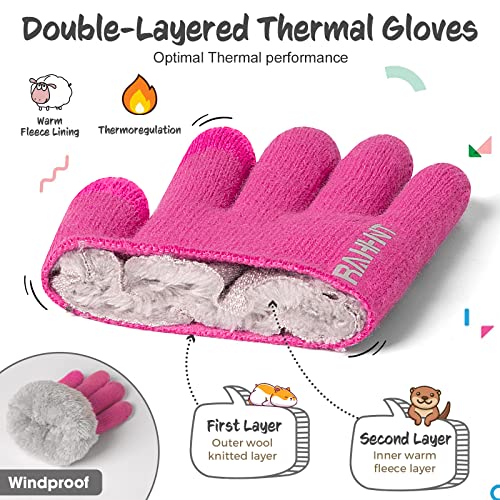 Image of Rahhint Kids Winter Gloves for Boys Girls Children Toddler Thermal Wool Knit Gloves with Insulated Fleece Lining Keep Hand Warm Gift