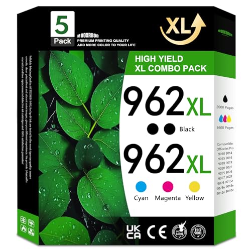 Cartuchos de tinta 962XL de color negro de repuesto para impresora HP 962xl Officejet Pro 9015e 9015 9010 9018e 9025e 9018 9020 9025 9012 (2 negro/1 cian/1 magenta/1 amarillo)