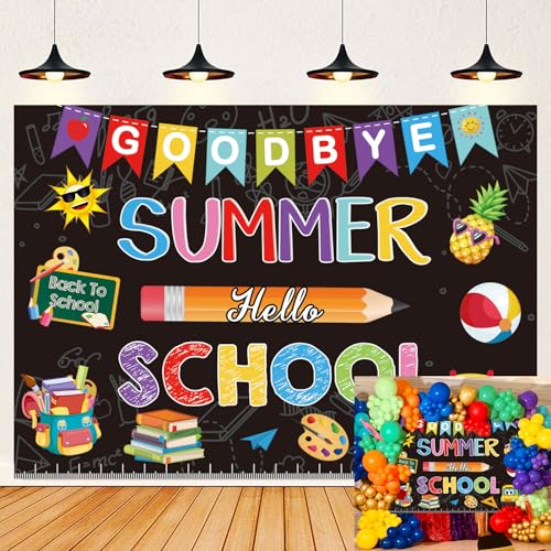 Toile de fond d'école Goodbye Summer pour décoration de salle de classe et photobooth