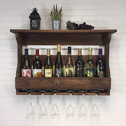 No Bear Jorden Wooden Wall Hanging Design Bar | Bar Cabinets for Home | Mini Bar for Home | Solid Wood Make Wine Storage Cabinet with Glass Hanging Space-Walnut Finish (Bar 6)