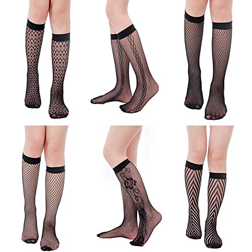 Glamorstar Lace Fishnet Socks Hollow Out High Trouser Socks 6 Pairs for Women