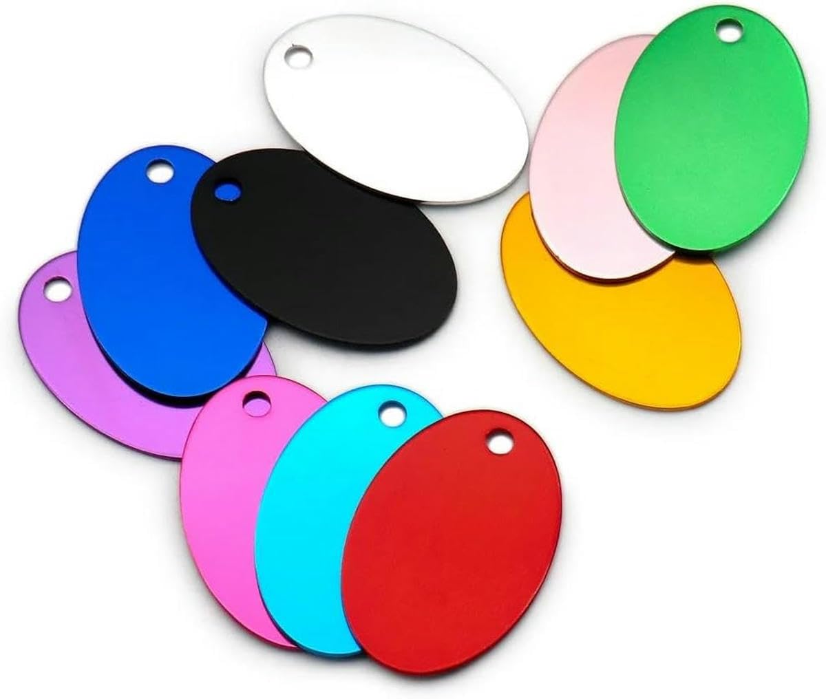 Lot de 100 médailles d'identification ovales personnalisées pour chien, étiquette vierge pour animal de compagnie, logo gravé personnalisé, étiquette d'identification en aluminium, nom de l'animal de