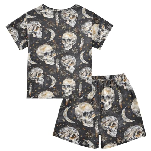 ALAZA Boho Style Skulls Pajama Set Short Sleeve Sleepwear Soft Lounge Nightwear2