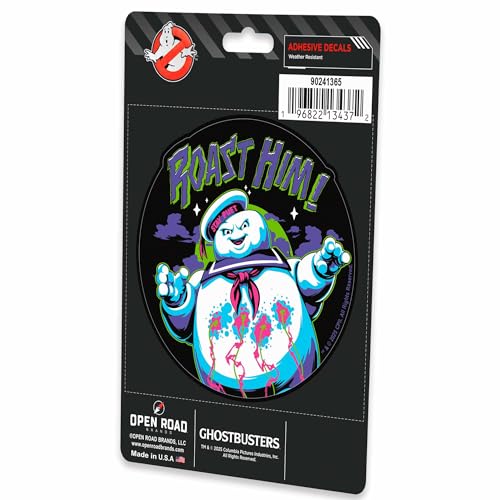 Image of Ghostbusters Stay Puft Marshmallow Man Roast Him Adhesive Vinyl Decal - Spooky Sticker for Laptop or Water Bottle