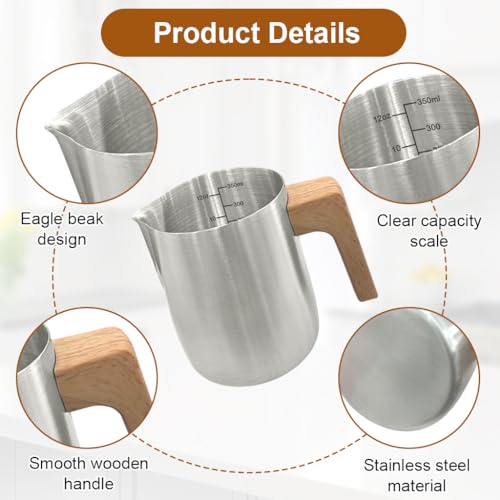 Image of Supvox 350ml /12Oz Milk Frothing Pitcher with Latte Art Pen, Steel Jug Coffee Frother Mug for Cappuccino, Stainless Steel Milk Frothing Pitcher and Decorating Pen, Coffee Accessories for Barista