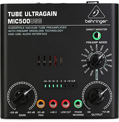 Behringer TUBE ULTRAGAIN MIC500USB Audiophile Vacuum Tube Preamplifier with Preamp Modeling...