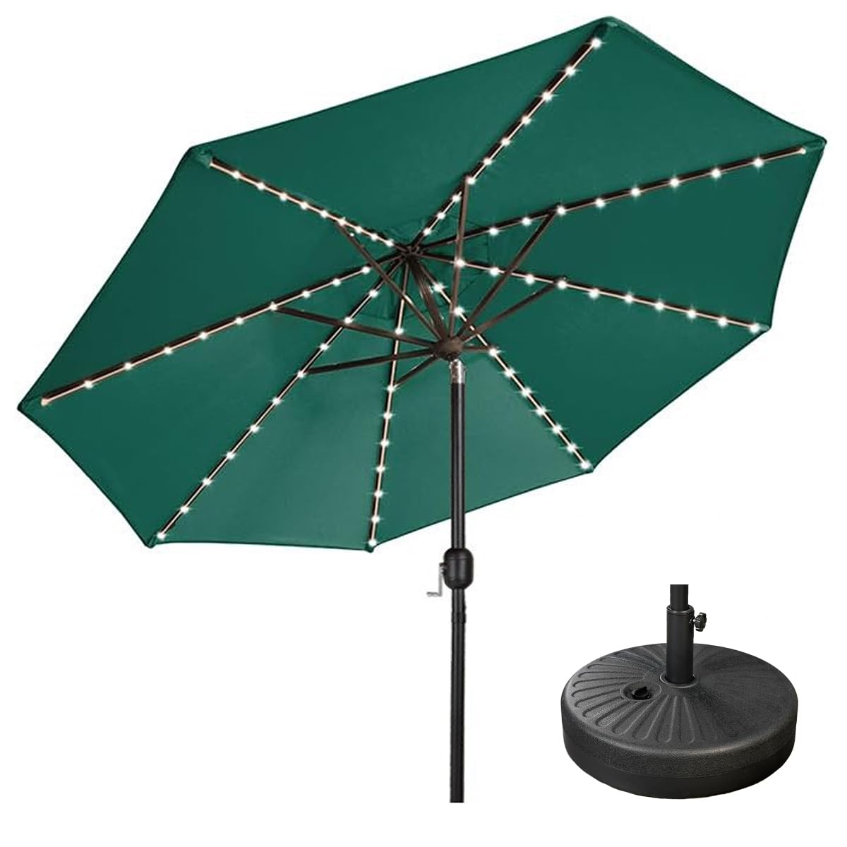 Ombrellone da Spiaggia Antivento Parasole da Esterno Ombrellone da Giardino Inclinabile con Manovella Ombrellone da Balcone Sonnenschutz Green with Base 3m