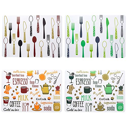 Image of 8 Pieces PVC Table Mats Set - Non-Slip, Heat Resistant and Washable Hot Insulation Pad - Modern Waterproof Placemats for Dining Table, Kitchen, Restaurant, Hotel (8-Piece, Multi Colour)