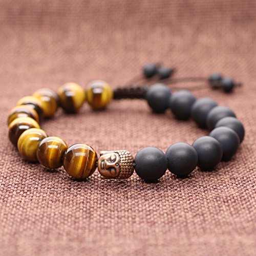 Coai Buddhist Reiki Healing Matte Onyx Tiger Eye Prayer Stones Bracelet #TOP2