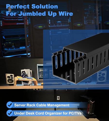 Image of ZhiYo 2 inch H x 2.4 inch W Cable Management Raceway, 95in Under Desk Channel, Black (Pack of 2)