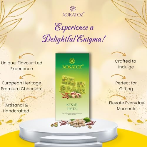 Image of XOKATOZ Exotic Premium Couverture Belgian Chocolate - 1 Kesar Pista Flavoured White Chocolate Bars - Gift Set - Pack of 1, 75g (75g x 1)