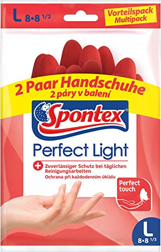 Spontex Perfect Light Haushaltshandschuhe ideal für alle Reinigungsarbeiten aus Naturlatex mit Anti-Rutsch-Profil zuverlässiger Schutz Größe L 2 Paar
