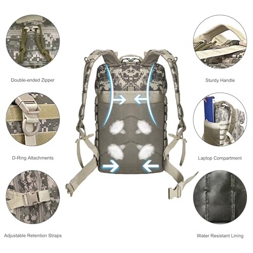 Image of Military Tactical Backpack for Men, 45L 3 Day Assault Pack, Heavy Duty Large Molle Backpack for Outdoor, Hiking, Camping, Camouflage Grey