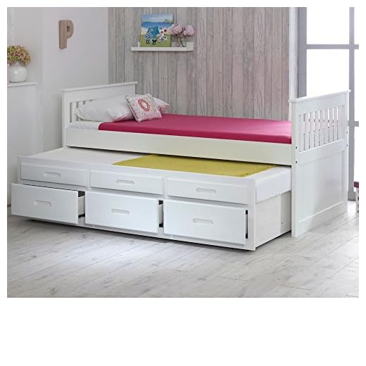 Happy Beds Captains Wooden White Pine Guest Bed Drawers Furniture Frame 3' Single 90 x 190 cm