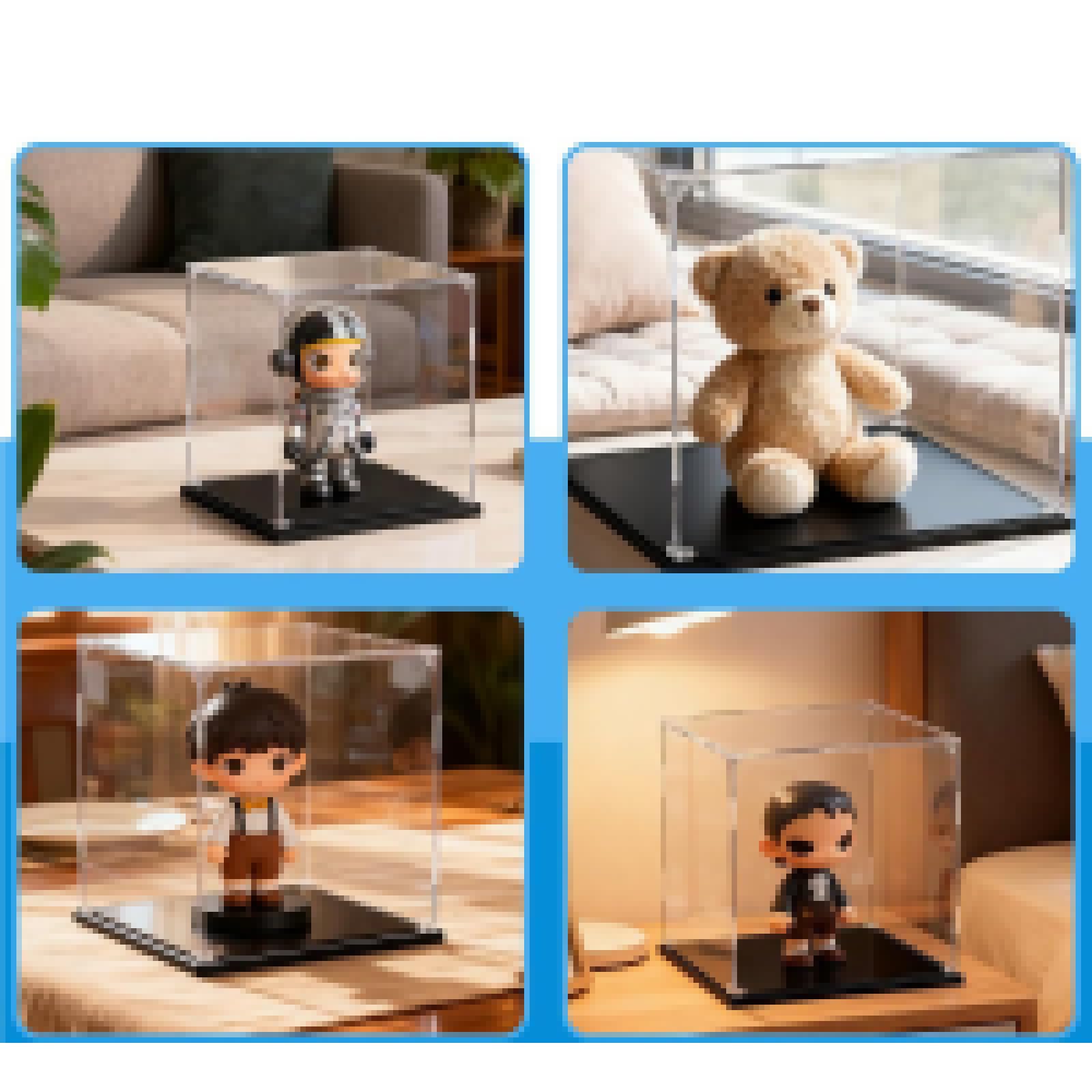 Vitrine en Acrylique Transparente pour Lego Figurines d'action,Vitrine Voiture Miniature pour Moto Figurines Jouets Objets de Collection (Base Noire, 35x35x40CM)