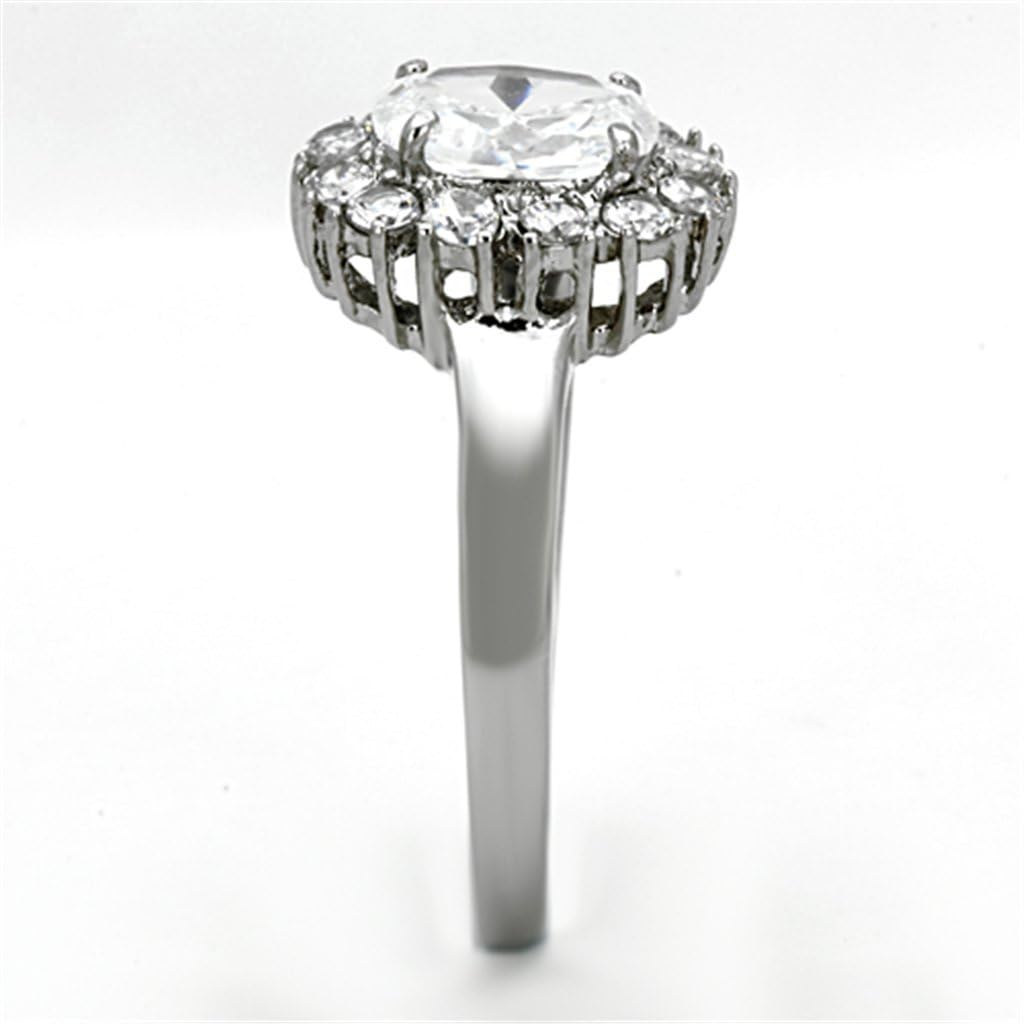 Marimor Jewelry 2.15 Carat Halo Oval Cut Zirconia Stainless Steel Engagement Ring Women's Size 5-10