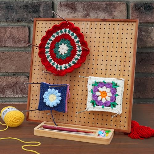 Image of 13 inch Crochet Blocking Board with 20 Pins /Pegs, Granny Square Blocking Boards for Crochet Projects, Wooden Crocheting Accessories Gifts for Crocheters