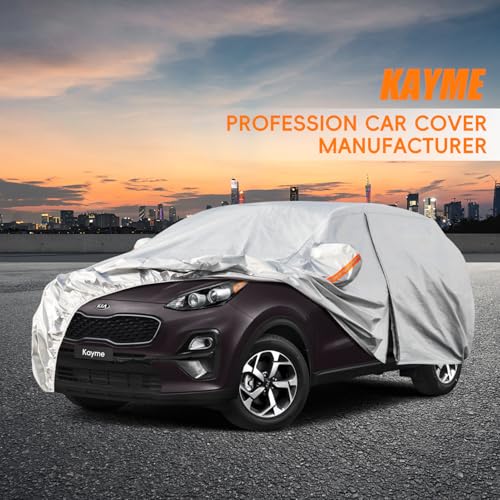 Image of Kayme 6 Layers SUV Car Cover Custom Fit for Kia Sportage(1994-2020) Waterproof All Weather for Automobiles, Outdoor Full Cover Rain Sun UV Protection.Silver