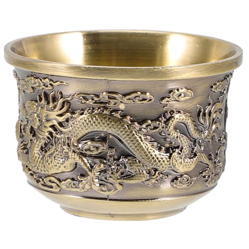 Luxshiny Bronze Dragon and - Chinese Style Retro Teacup 2Oz Zinc Alloy Tea Mug for Gongfu Tea Home and Office Use Small Portable Decorative Cup