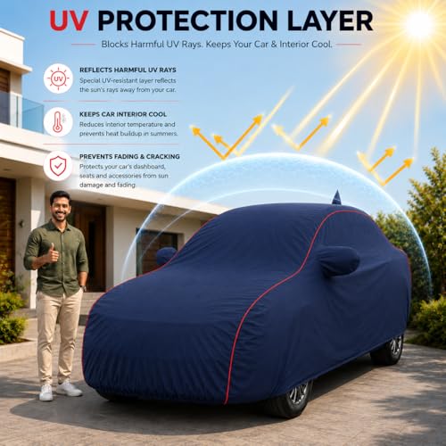Image of Premium Car Cover for BMW 3 Series Gran Limousine Model | Waterproof, UV & Dust Protection | Mirror & Antenna Pocket | Triple Stitched, Soft Inner Lining, Belt & Buckle (Navy Blue)