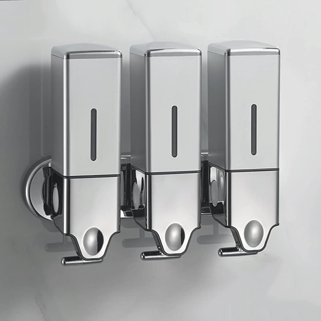 Alta capacità Dispensatore di sapone grande capacità Pompa sapone a muro adatta per cucina bagno hotel, 17 once (singolo, doppio, triplo) Facile da riempire ( Color : Silver , Dimensione : Triple )