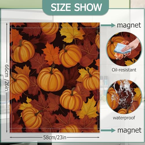 Image of Thanksgiving Pumpkins Dishwasher Covers for The Front Magnetic, Autumn Maple Leaves Refrigerator Magnets Decoration,Reusable Dishwasher Cover Panel for Home Kitchen Decor 23x26 Inch