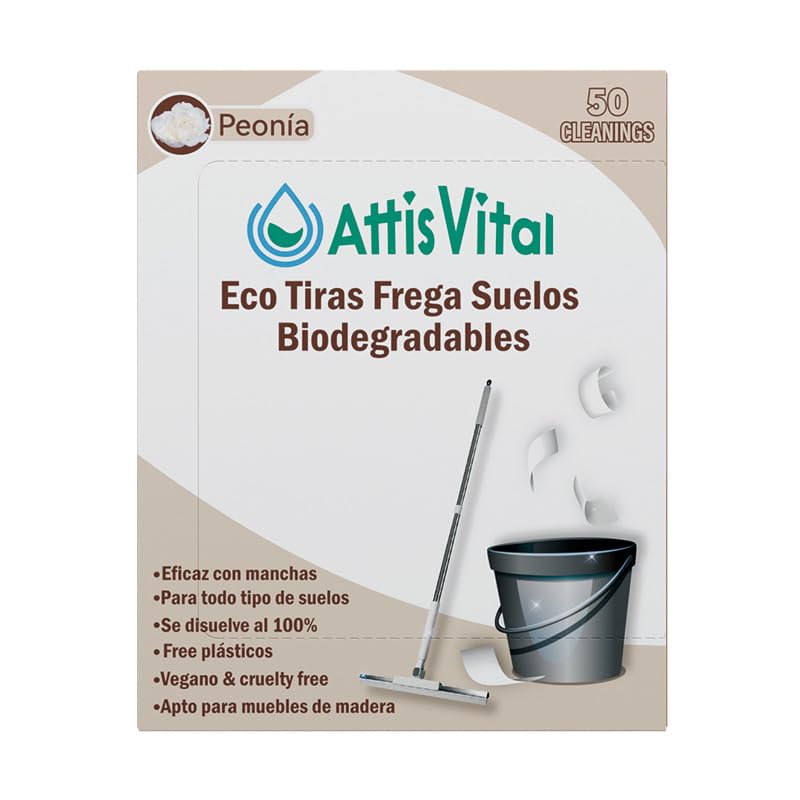 AttisVital fregasuelos en tiras(50 usos), Limpieza Eficaz para Todo Tipos de Superficies, Sin Plásticos, ecológico,limpia piso vegano,seguro para el hogar y tu mascotas