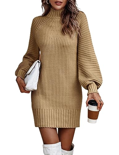 Kwoki Women's Turtleneck Sweater Dress Long Sleeve Solid Bodycon Pullover Jumper