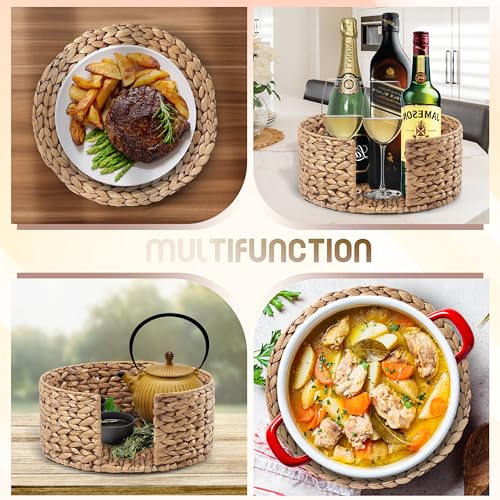 Image of BLUEWEST Woven Round Hyacinth Placemats with Holder (Pack 10), Heat Resistant, Durable and Nonslip Wicker Braided Set for Dinning Table