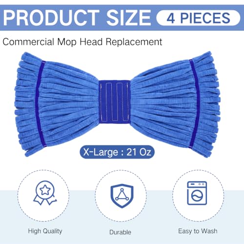 Image of Lallisa 4 Pcs Microfiber Commercial Mop Head Replacement Tube Industrial Looped End Mop Heads Refill for Floor Cleaning for Home Commercial Industrial Use (X-Large,Blue)