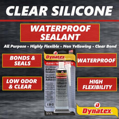 Image of Dynatex RTV Clear Silicone Adhesive Sealant 3 oz Tube - Transparent Watertight Seal, Marine RV Industrial Use, Made in the USA (8-Pack)