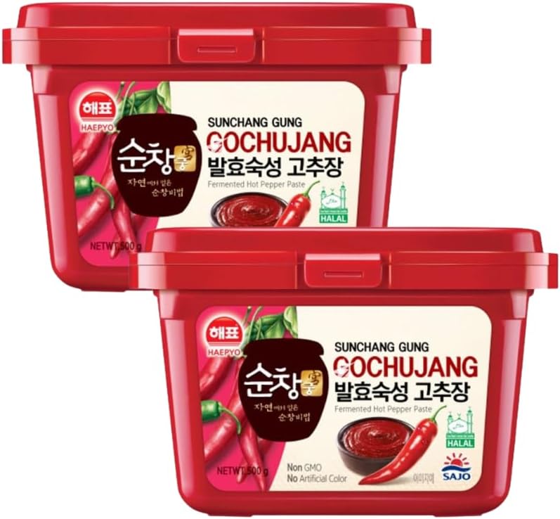 HALAL Sajo Haepyo Sunchang Gung Korean Gochujang Fermented Hot Pepper Chilli Paste 500g, Non GMO, No Artificial Color (Pack 2)