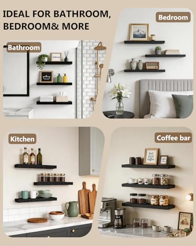 Image of WALI Floating Shelves for Wall, 3 Tier Bathroom Storage Shelf Over Toilet, for Bedroom Bookshelf, Living Room Decor, Kitchen, Nursery, Laundry, Soundbar Floating Shelf Mount Under TV (CS103L), Black