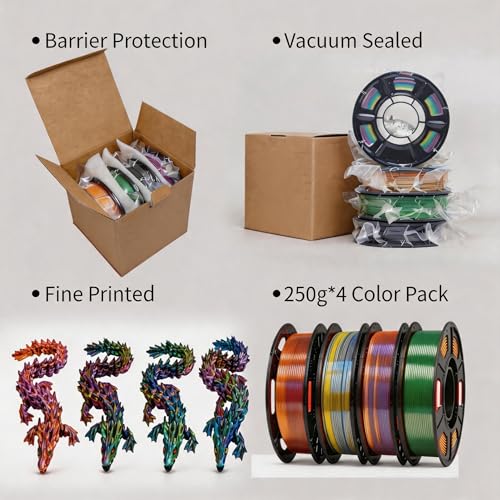 Image of Silk PLA 3D Printer Filament Bundle 1.75mm Filajoy3D Multicolor 3D Printing Filament 250g*4 Dimensional Accuracy + /- 0.02mm for Most FDM 3D Printers