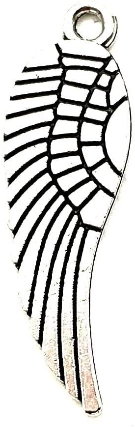 Miniatura 3 de 50 dijes de alas de ángel de plata antigua para joyería, pulsera, collar, manualidades, 0.354 in x 1.181 in, Plata, No es una piedra preciosa