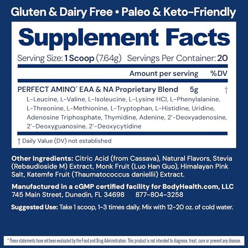 Image of BodyHealth PerfectAmino - BCAA and EAA Powder for Pre and Post Workout - Amino Acid Energy Drink for Men and Women to Support Lean Muscle and Recovery - Lemon Lime - 20 Servings