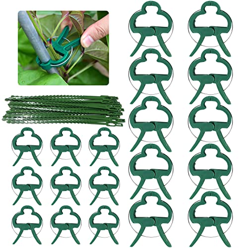 JOKILY 90 clips para plantas, soporte para plantas para ayuda a enrejados, tomates, rosas, conector para plantas trepadoras, pinzas estables para plantas con 30 ligamentos para plantas
