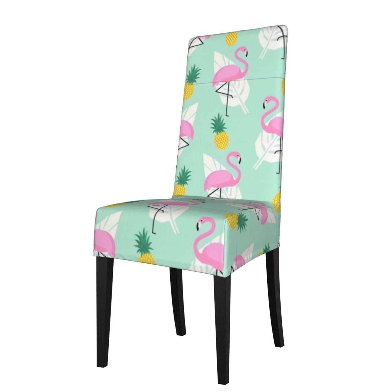 YYHHAOFA pink flamingo pineapples Prints Dining Chair Throws - Stretchable Polyester-Spandex Slipcovers for Refreshing Your Dining Room Decor