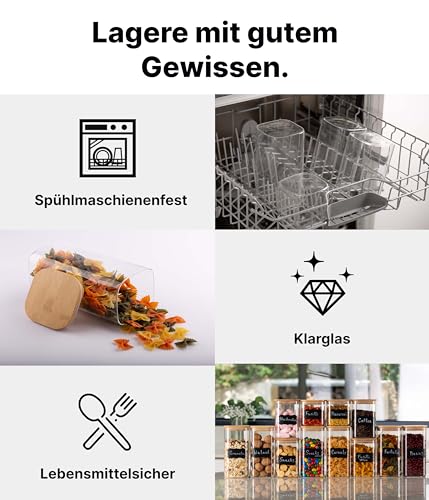 Foto von Deco haus® Vorratsgläser mit Deckel luftdicht + Etiketten [8er KOMBI SET] - Für Müsli, Cornflakes, Mehl & co. - Vorratsdosen Glas mit Deckel Aufbewahrungsglas - Aufbewahrungsbox Küche Vorratsglas