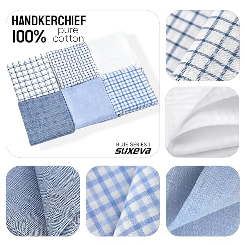 Image of Men's 12pcs 100% Cotton Checkered Handkerchiefs Gift Box, 15.75 Inch Soft Breathable Absorbent Large Pocket Squares