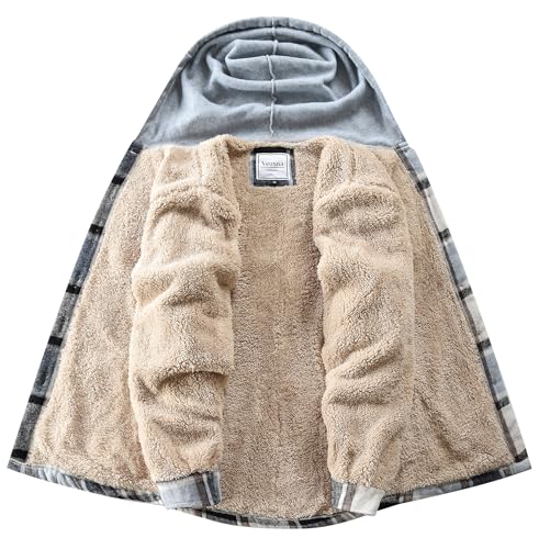 Women's Plaid Flannel Plaid Shacket Button Up Hooded Long Sleeve Fleece Jacket Winter Coat with Side Pockets2