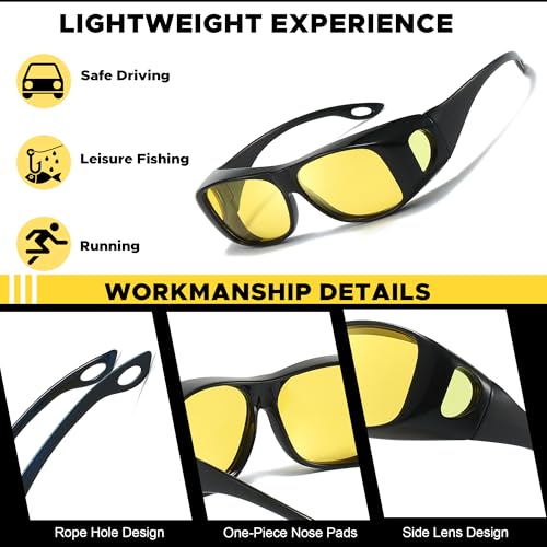 LVIOE Polarized Fit Over Night Vision Glasses for Women Men Over Glasses Wrap Around for Night Driving Glare Eyeglasses N81434