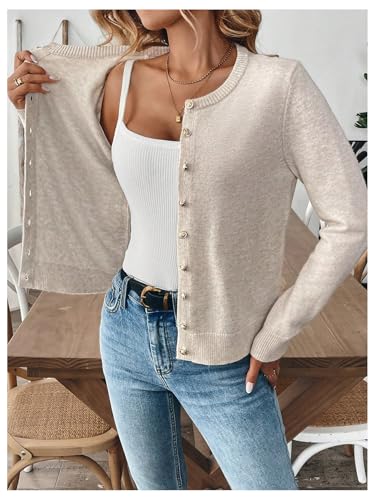 GORGLITTER Women's Cardigan Sweaters Metal Button Down Open Front Long Sleeve Knit Sweater4