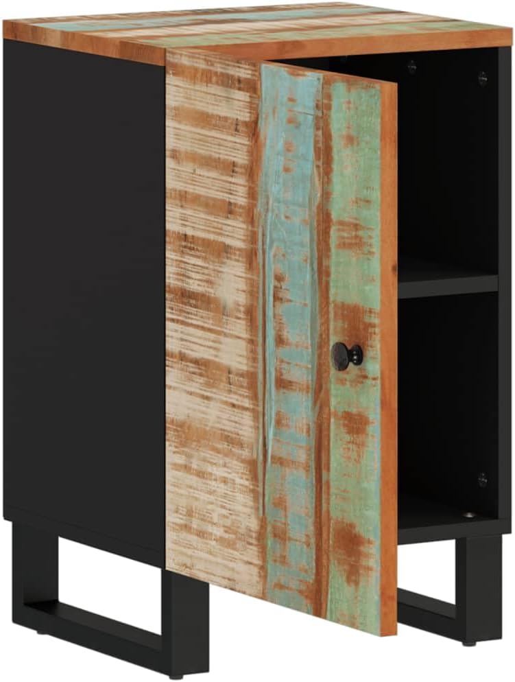 Rustic Bathroom Cabinet Mixed Color with Solid Reclaimed Wood and Iron Frame, Rectangular 13 x 15 x 22.8 Inches, Indoor Storage for Towels and Toiletries, Versatile Bathroom Furniture Set