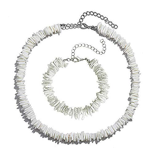 Preisvergleich Produktbild Muschel Schmuck Set Damen Natürliches Muschel-Armband Bohemia Armbänder und Handgemachte Anhänger Kette Choker Seil Halskette size Gold-Shell
