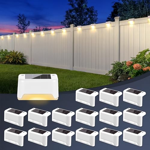 GIGALUMI Luces Solares para Exteriores Pack de 16, Luces para Escaleras, Impermeables, Iluminación LED para Escaleras Exteriores, Escalones, Vallas, Patios, Terrazas, Blanco, Blanco Cálido