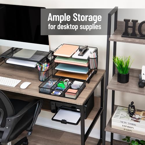 Image of Mind Reader Mesh Desk Organizer, 3 Trays, 1 Drawer, 2 Pen Holders, Office Desktop Organizer, Metal Mesh, Black
