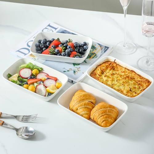 13.5oz Ceramic Small Baking Dish 4 Pack, 7 × 4.3 x 1.5 Inch Rectangle Baking Dish for Oven, Small Rectangle Ramekin, Individual Portion Casserole Dishes in Microwave Air Fryer Toaster Oven - Thumbnail 2