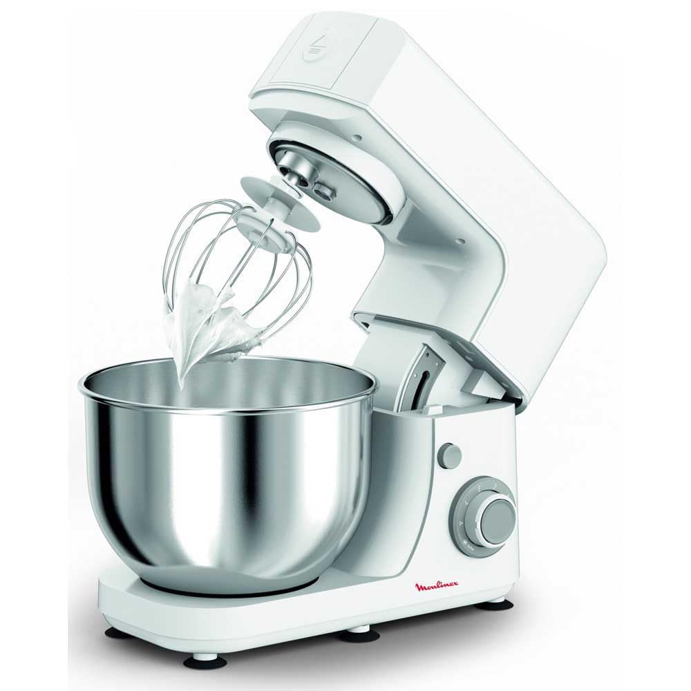 Moulinex QA1501 Masterchef Essential Impastatrice Planetaria, 800 W, 4.8 Litri, Robot da Cucina in Acciaio Inox a 6 Velocità, Impastatrice per Pizza, Macchina per il Pane e per Dolci, Bianco