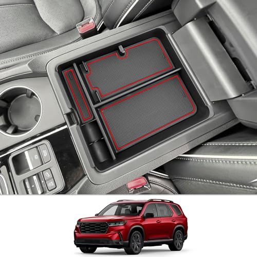 Image of CDEFG 2023 2024 2025 Pilot Center Console Organizer Tray for 2023-2025 Honda Pilot Touring Sport EX-L Elite TrailSport LX Middle Console Storage Box 2024-2026 Ridgeline / 2024-2026 Passport (Red)